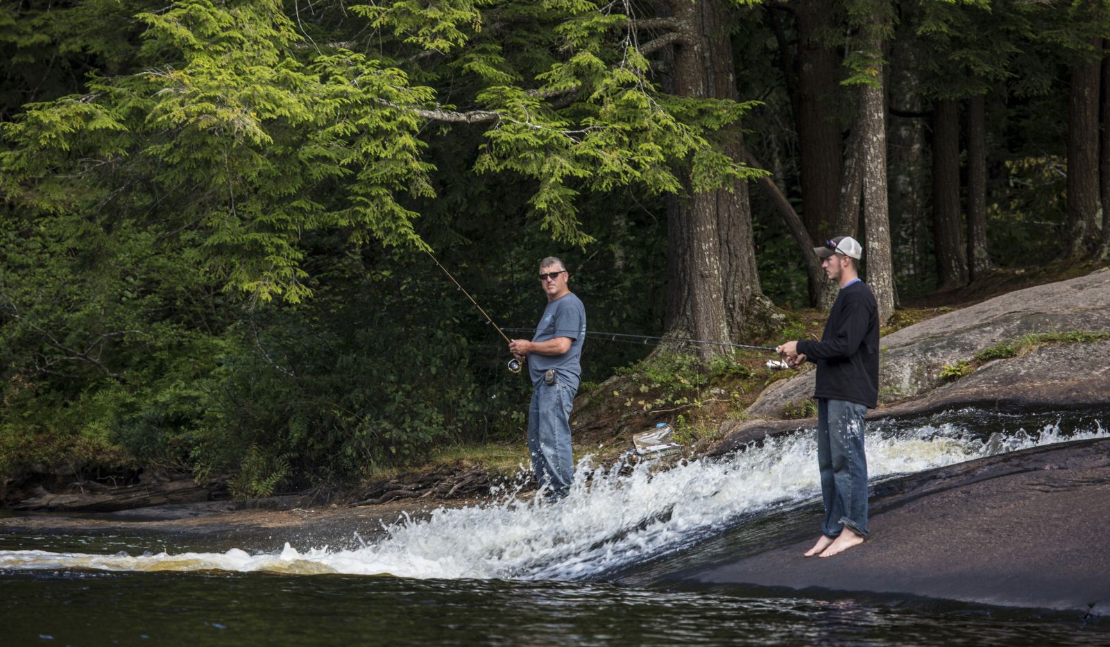 Casting a line at Bog River Falls.