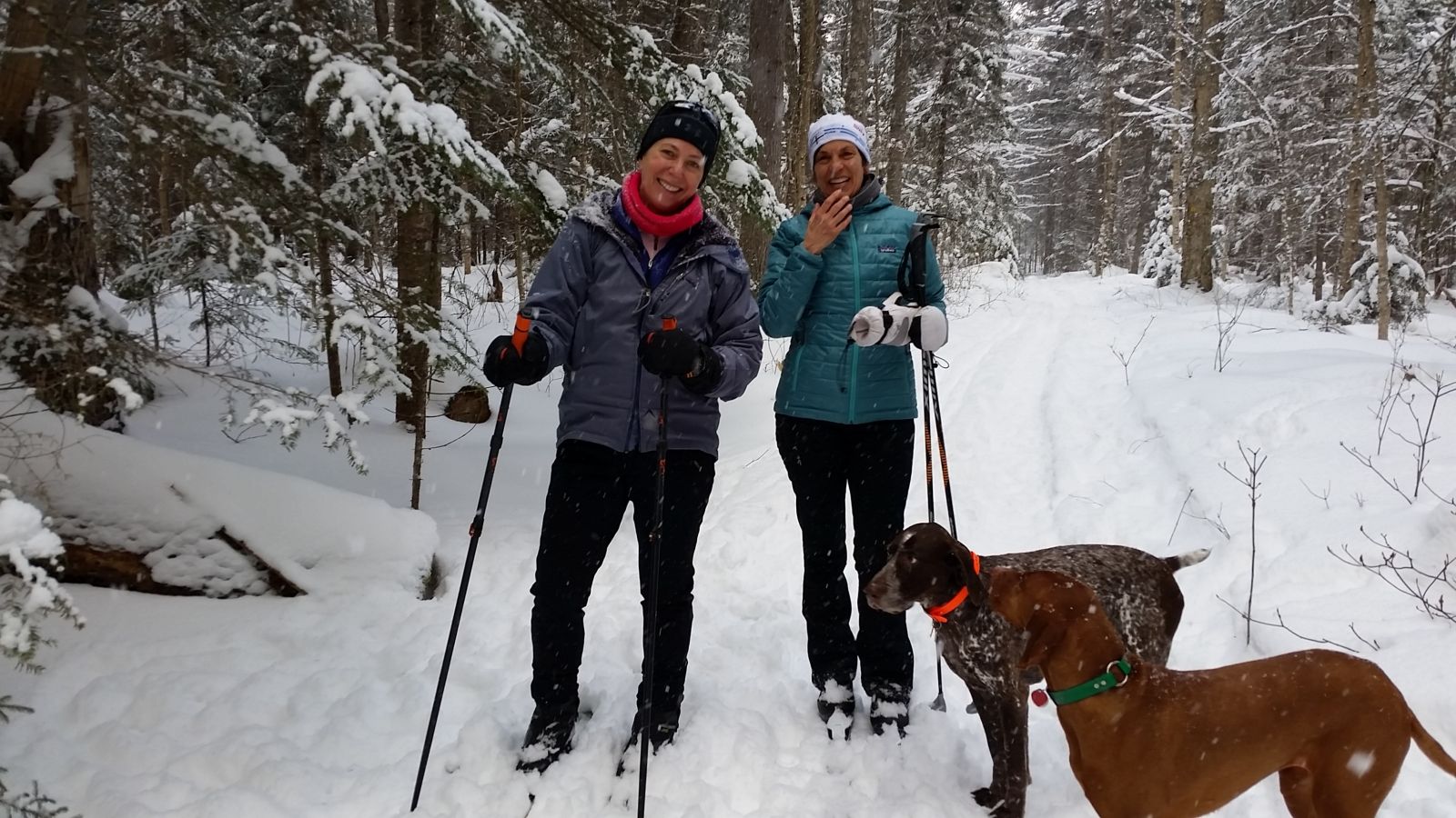 The ladies we met and two out of the three dogs (the dogs were having a blast in the snow).