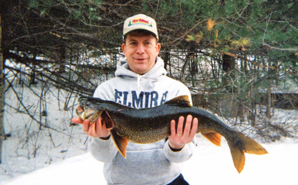 Steve Piatt holds his Schroon Lake laker