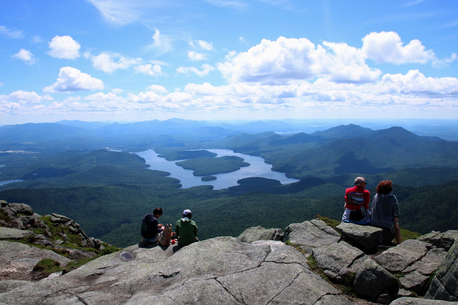 Lake Placid lake and a sea of peaks.