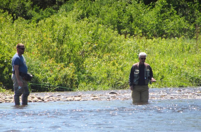 A couple of great guys from New Jersey nymphing a riffle below the Flume Falls. They have been coming to Wilmington for 15-20 years, usually making two trips of 5-7 days each.