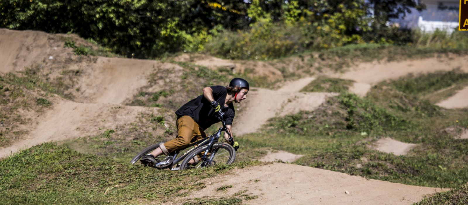 A man practicing his mountain biking skills.