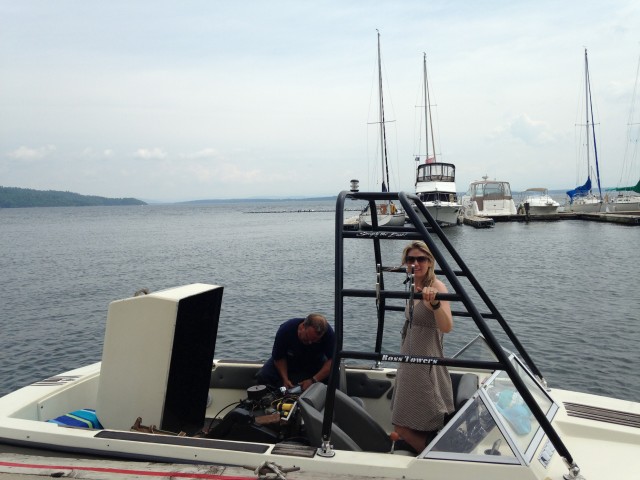 Checking the engine at Westport Marina.