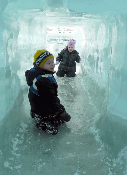 Kids in ice tunnel
