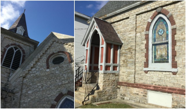 United Methodist Thrift Shop uses the basement in this lovely old church, built in 1868 (after the first one, from 1831, burned down.)