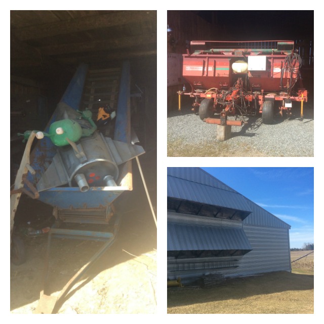 tater equipment - (left) the machine which cuts the potatoes into planting pieces, according to their size; (upper right) the four-row planter, (bottom right) the windowless, climate-controlled shed for long term storage tater equipment - (left) the machine which cuts the potatoes into planting pieces, according to their size; (upper right) the four-row planter, (bottom right) the windowless, climate-controlled shed for long term storage