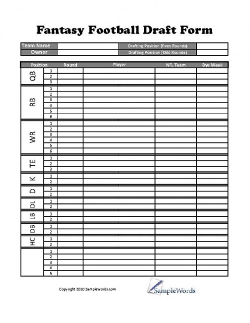 A fantasy football draft form. Note the formatting.
