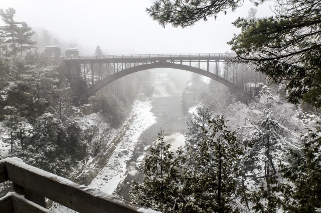 Rainbow Falls in in Winter - Ausable Chasm