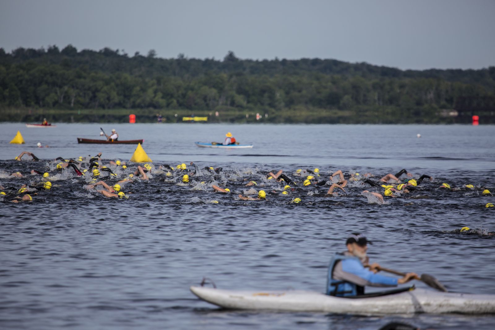 A volunteer oversees the swim portion of the Tinman.
