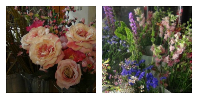Not the usual roses: these old-fashioned types might be just the right choice. And the wildflowers on the right are classic additions.