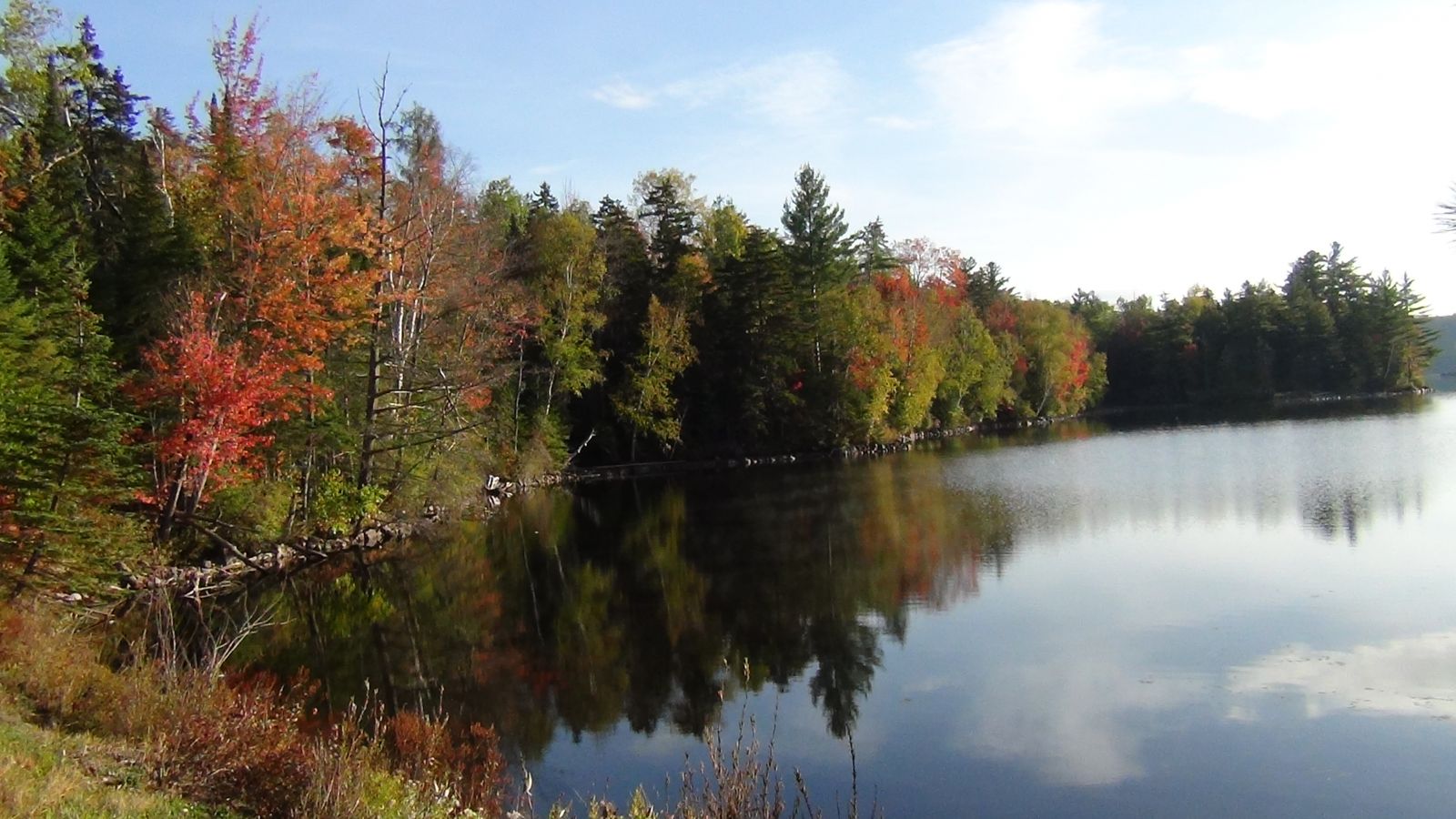 The interesting shoreline seen from the boat launch on Route 18.