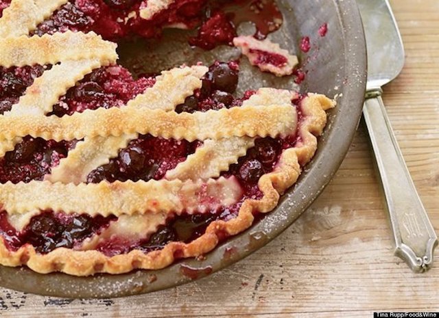 Pie? Yes. Pumpkin? Probably not. Pumpkins kept far longer than fragile berries, so this early in the season a berry and apple pie made more storage sense.