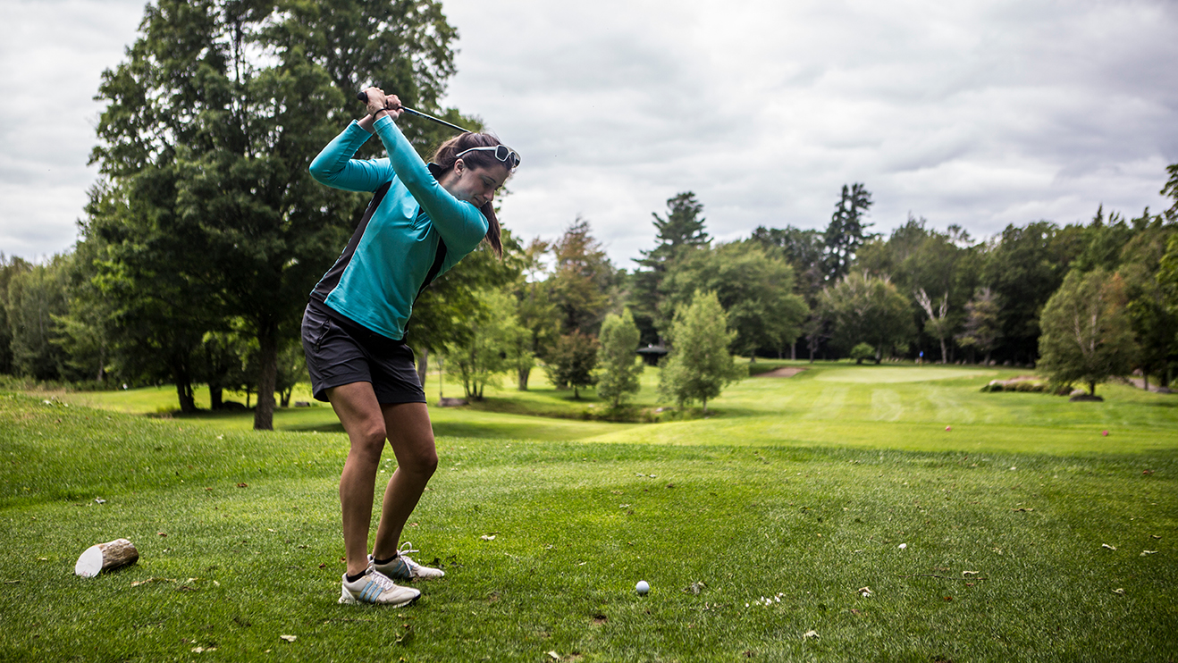 Katie driving on our discovery golf mission.