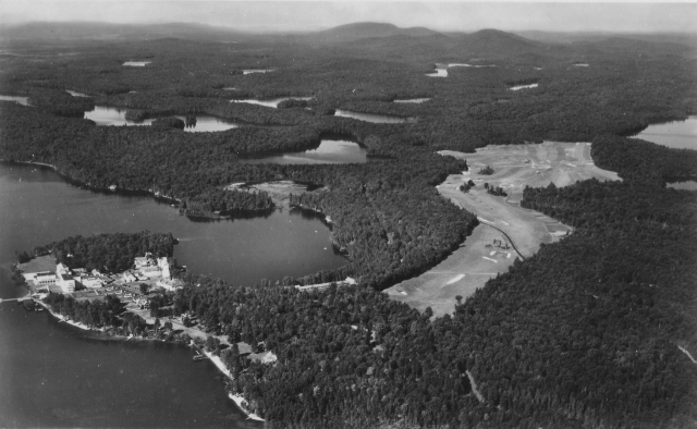 Aerial photo of Saranac Inn golf course, early 20th century
