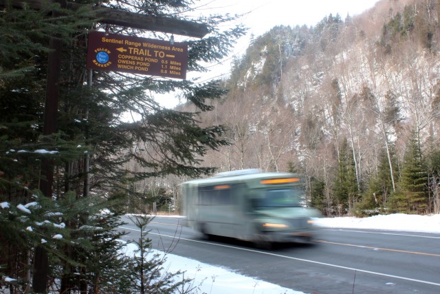 The trail to Copperas Pond begins on the busy state Route 86 in Wilmington.