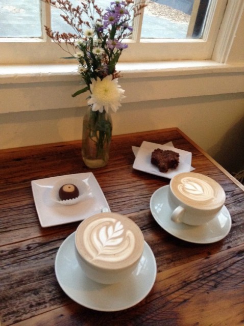Delightful coffee bar with both gluten free (my buckeye peanut butter cup on left) and regular treats (like my husband's brownie he couldn't help sampling) Delightful coffee bar with both gluten free (my buckeye peanut butter cup on left) and regular treats (like my husband's brownie he couldn't help sampling)
