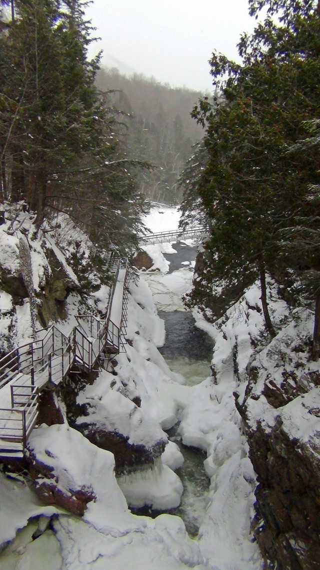 The catwalk spans the depth of High Falls Gorge.