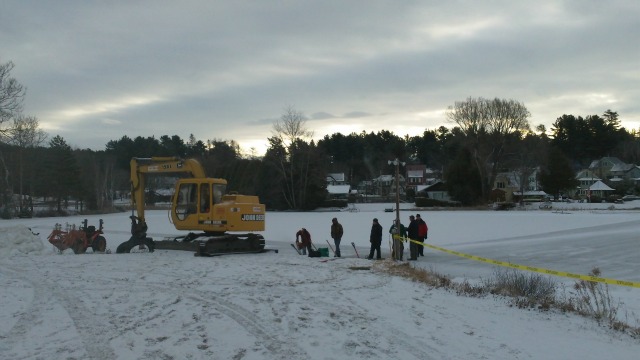 construction begins at daybreak, with heavy equipment (on land) and hand tools (on ice) construction begins at daybreak, with heavy equipment (on land) and hand tools (on ice)