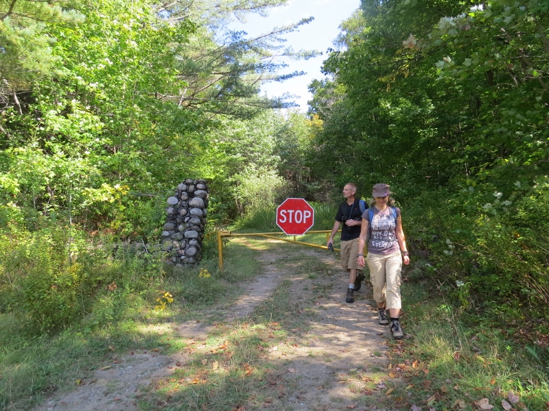 Metal gate at the end of the trail by the Upper Dam on the Bog River