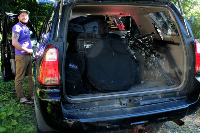 Our trumpet player and keyboardist, Chris, prepares to drive half of our gear to Pourman's Tap House.