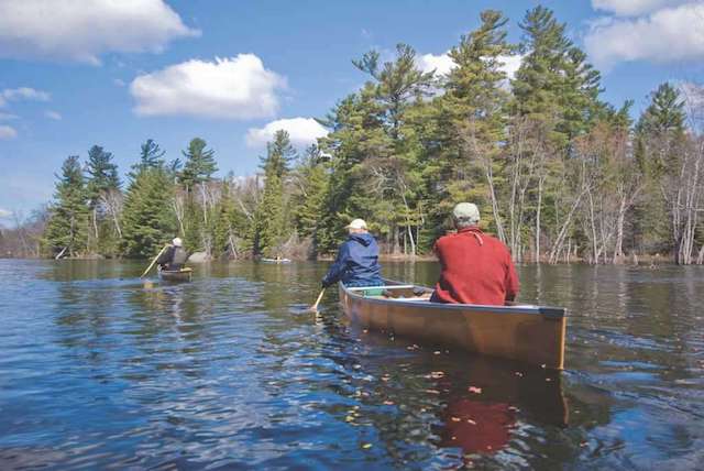 Paddling the Raquette River at high spring water level, near Coreys, Franklin Co., Adirondack Park & Forest. (Photo by Mark Bowie, timesunion.com)