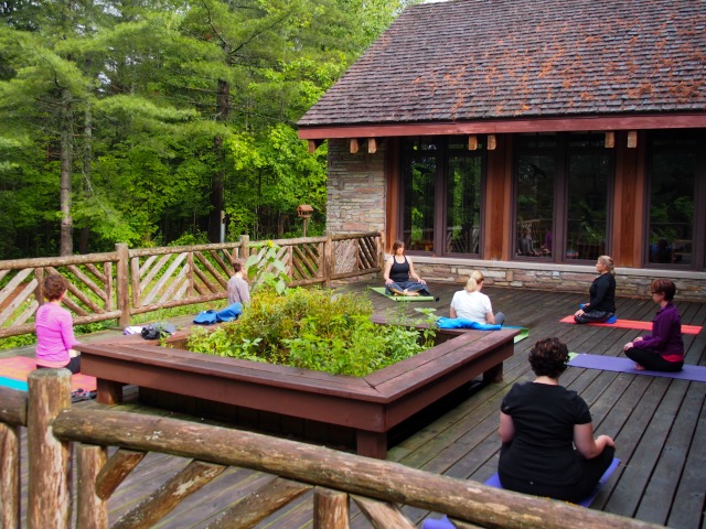 yoga on the deck at the Paul Smiths Visitor Interpretive Center yoga on the deck at the Paul Smiths Visitor Interpretive Center
