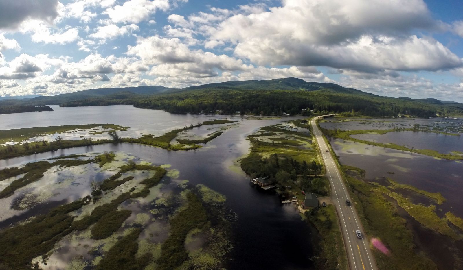 A birds eye view of Big Tupper Lake, Moody Marsh & Simon Pond.