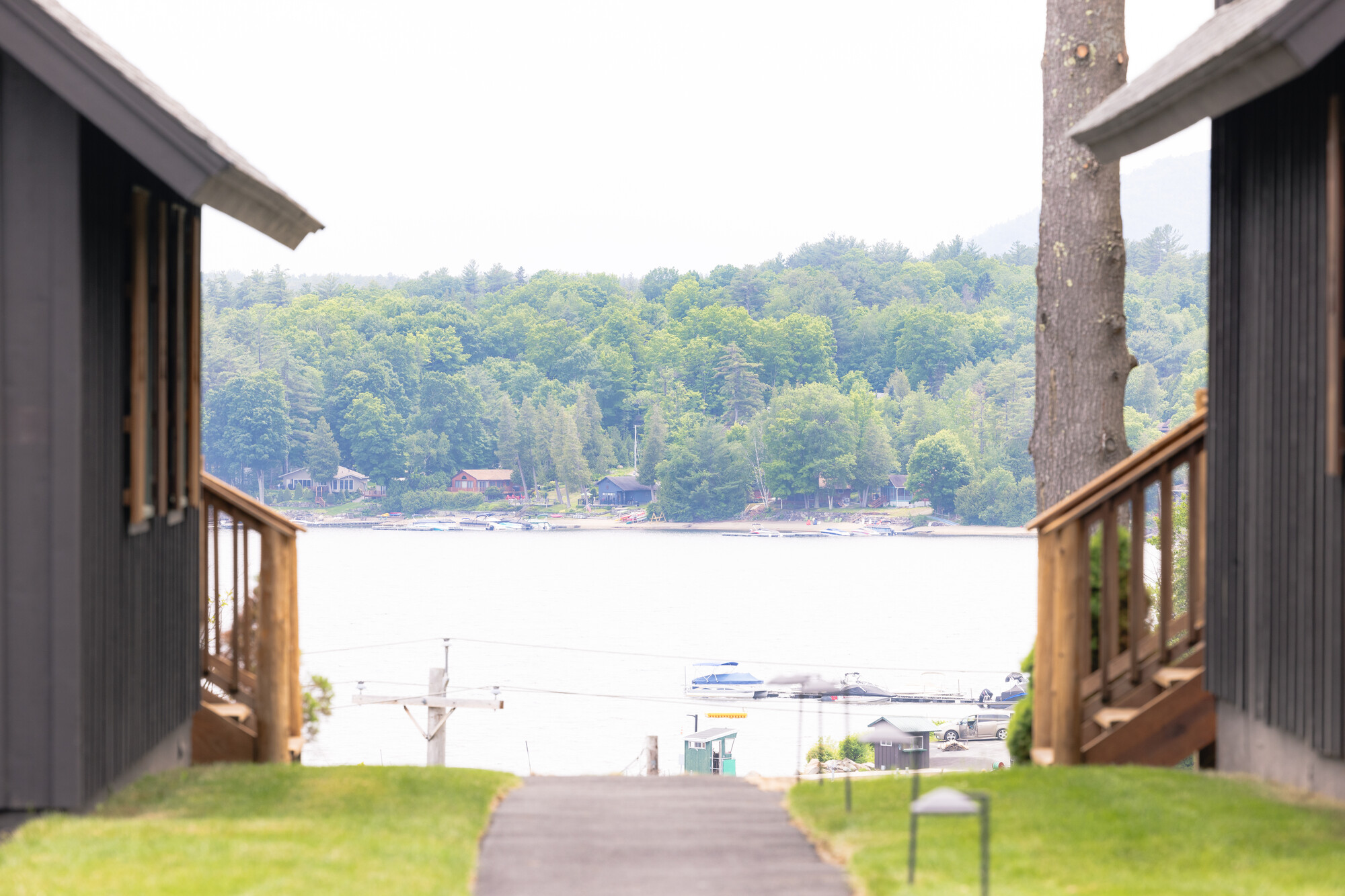 A view of the waterfront in between cabins. 