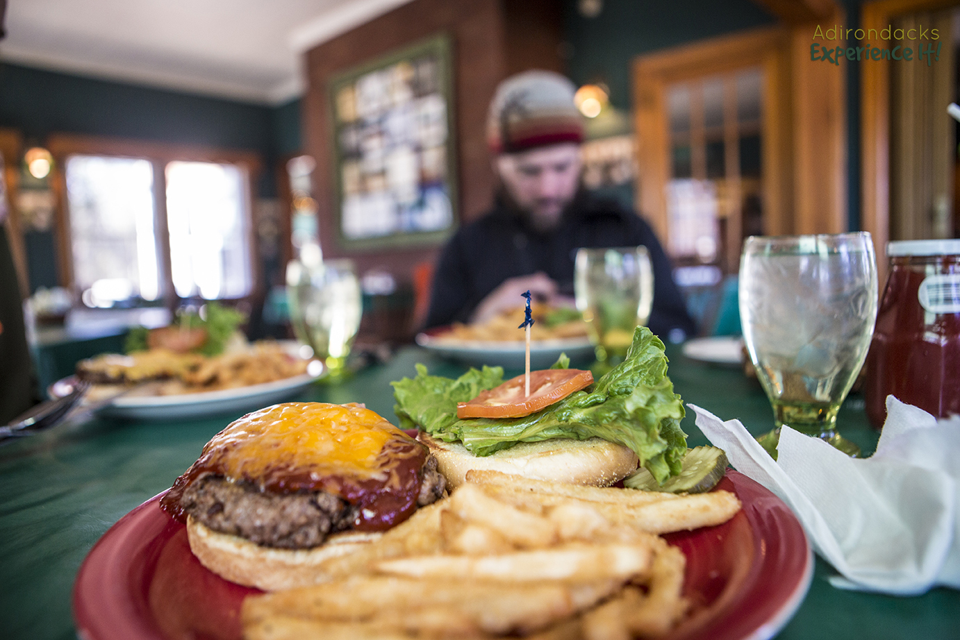 A delicious looking cheeseburger and fries