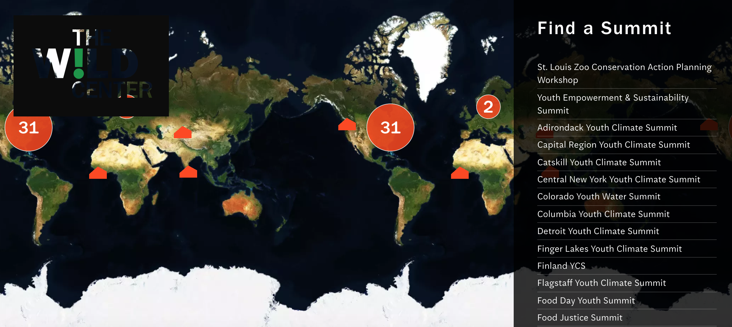 Wild Center map of summits around the world.