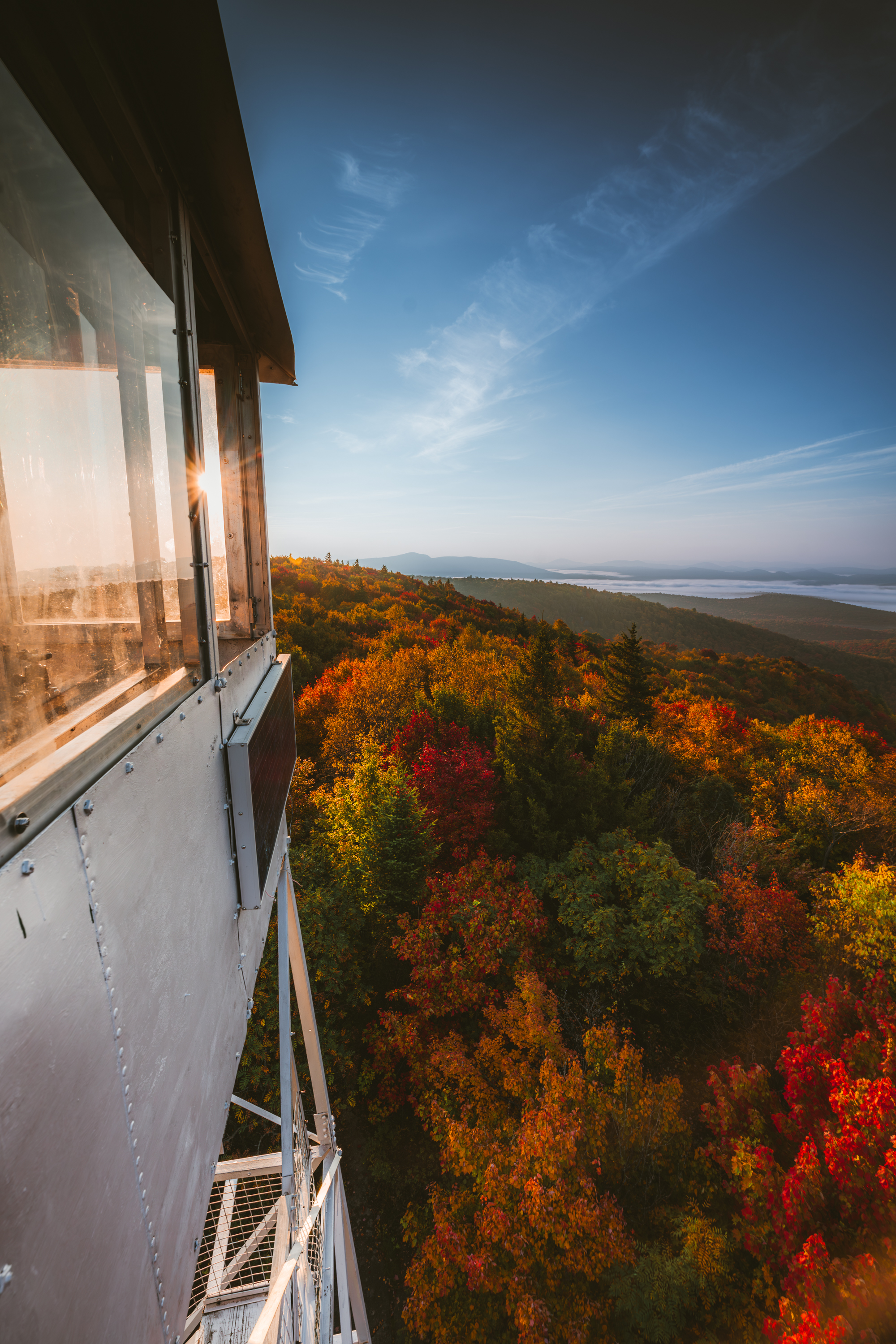 The view of fall foliage from a fire tower. 
