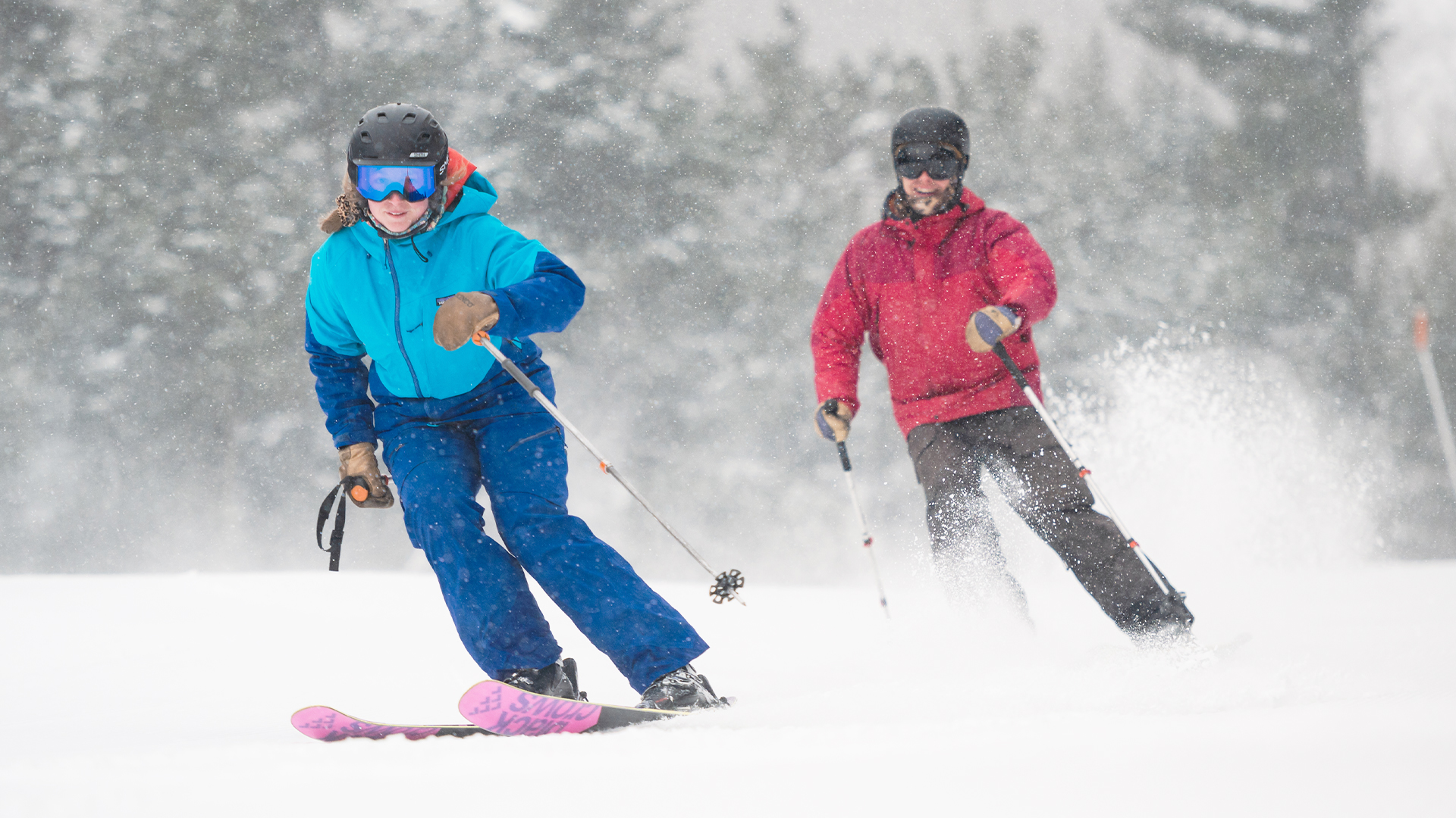 Two skier enjoy a powder day at Whiteface Mountain