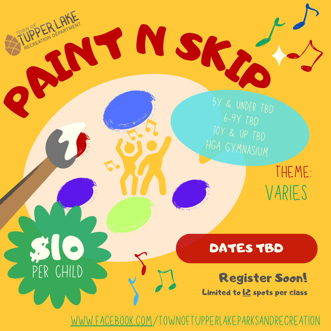 An illustrated flyer advertising a painting and skipping activity for children.