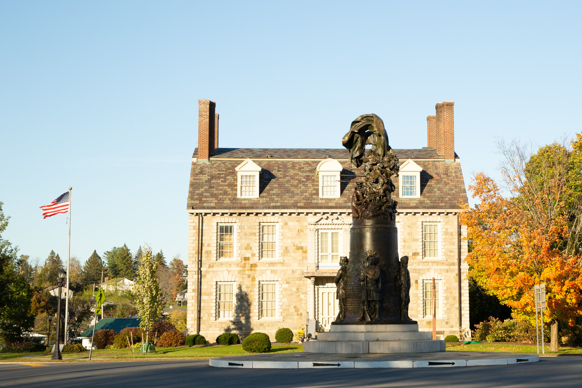 Historic building at Ticonderoga with fall scenery.