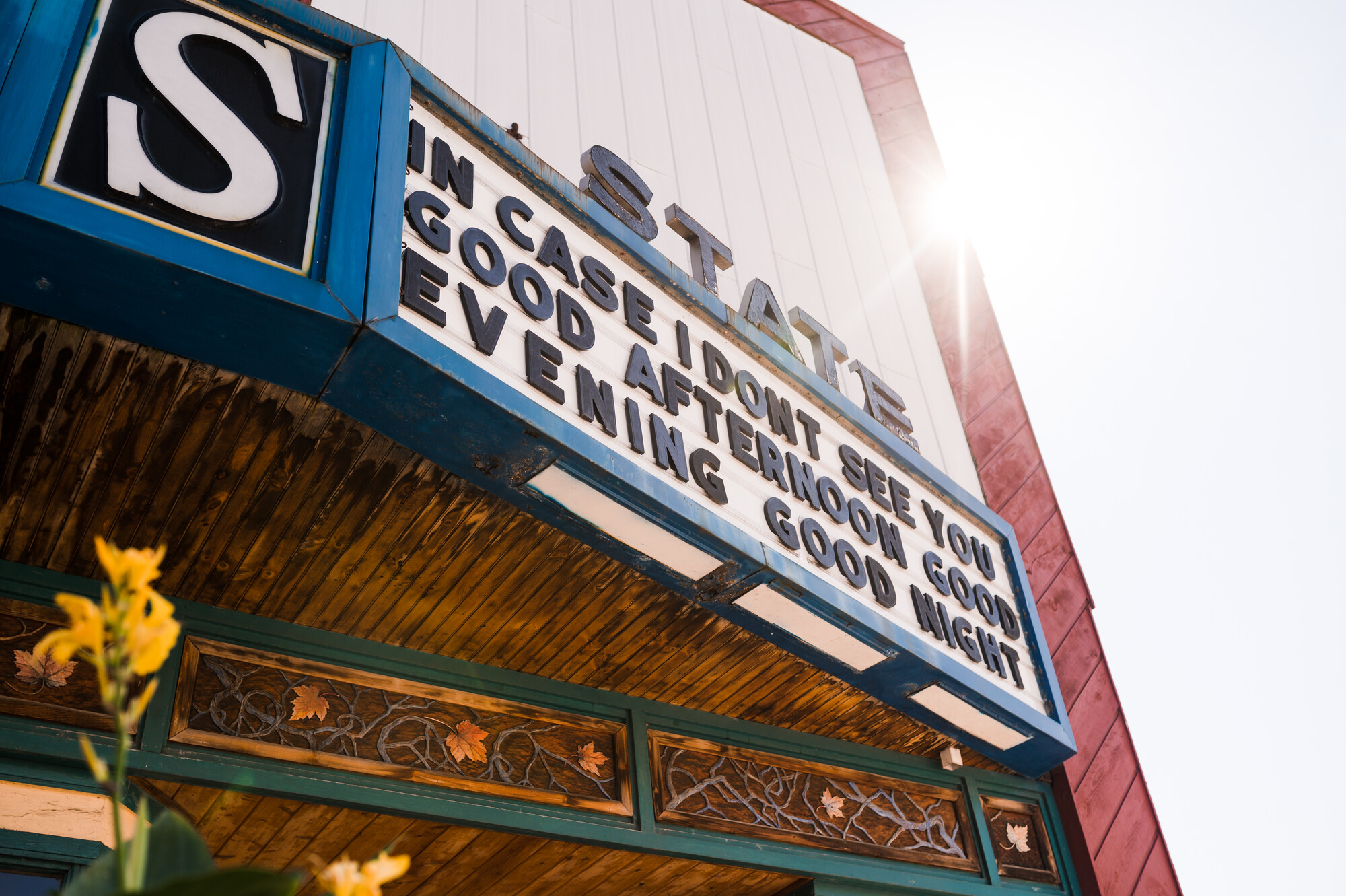 a close up of the Tupper Lake State Theater sign.