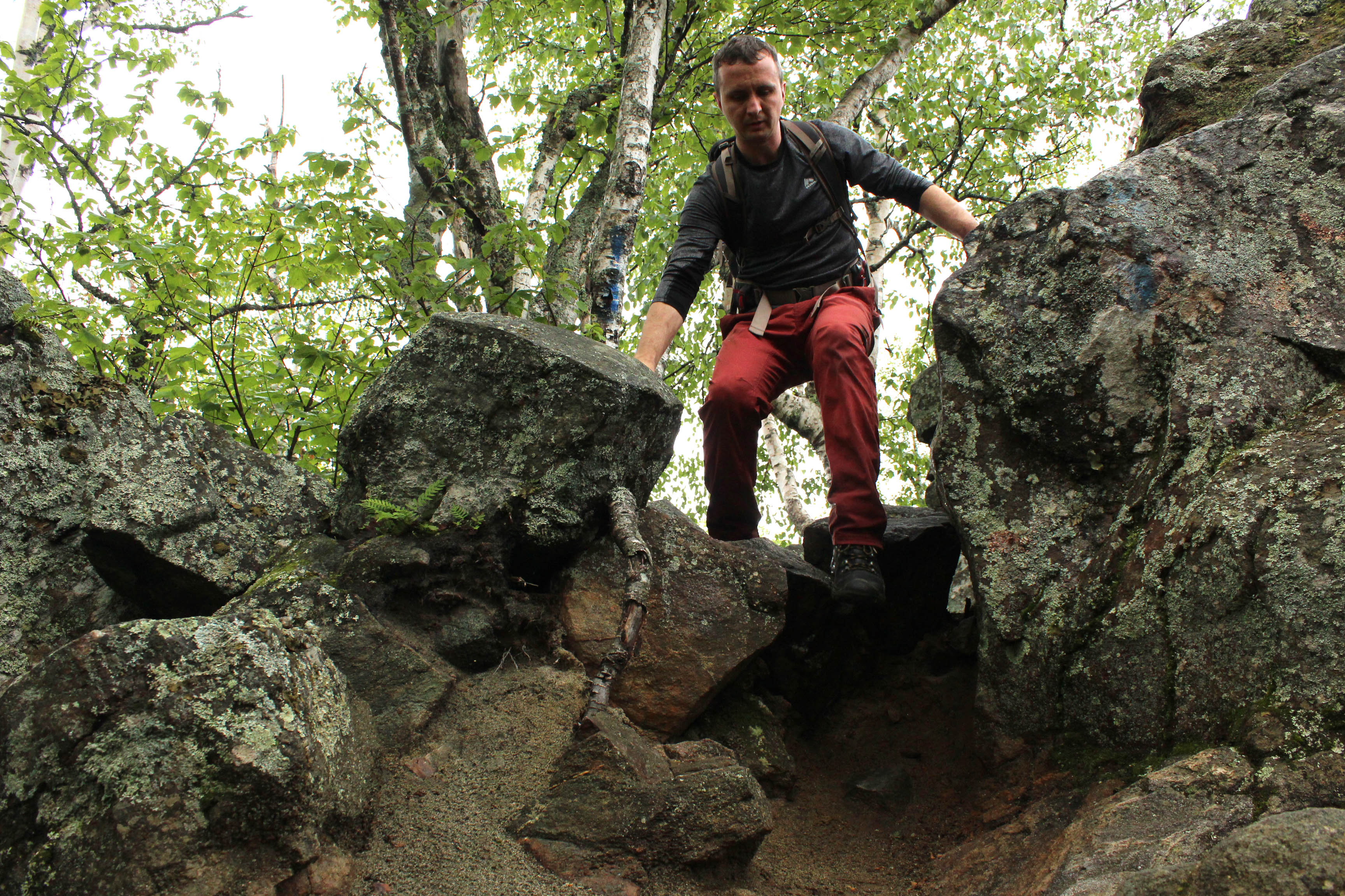 Descending a steep stretch on the East Rift.