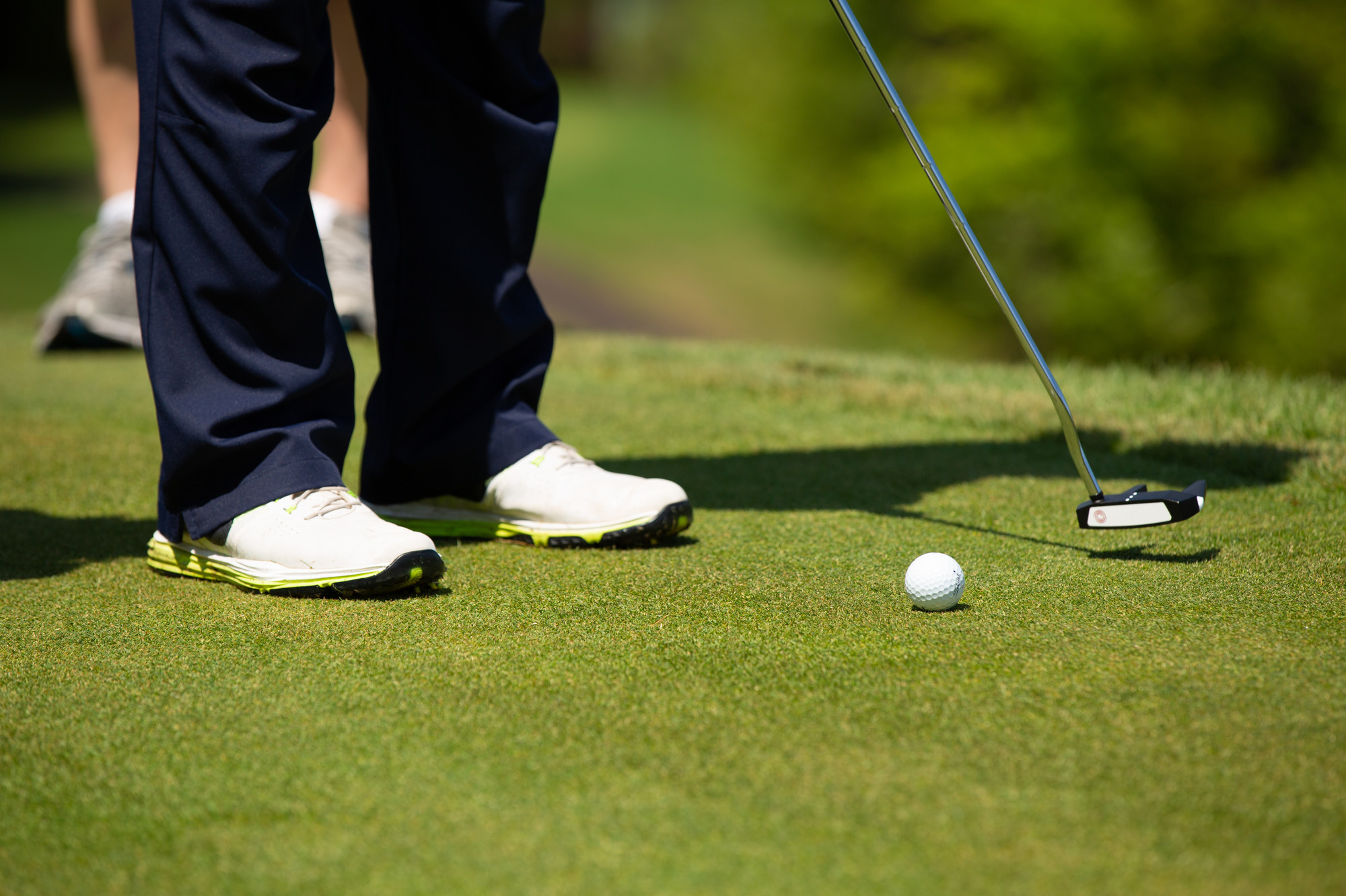 A golfer getting ready to putt.