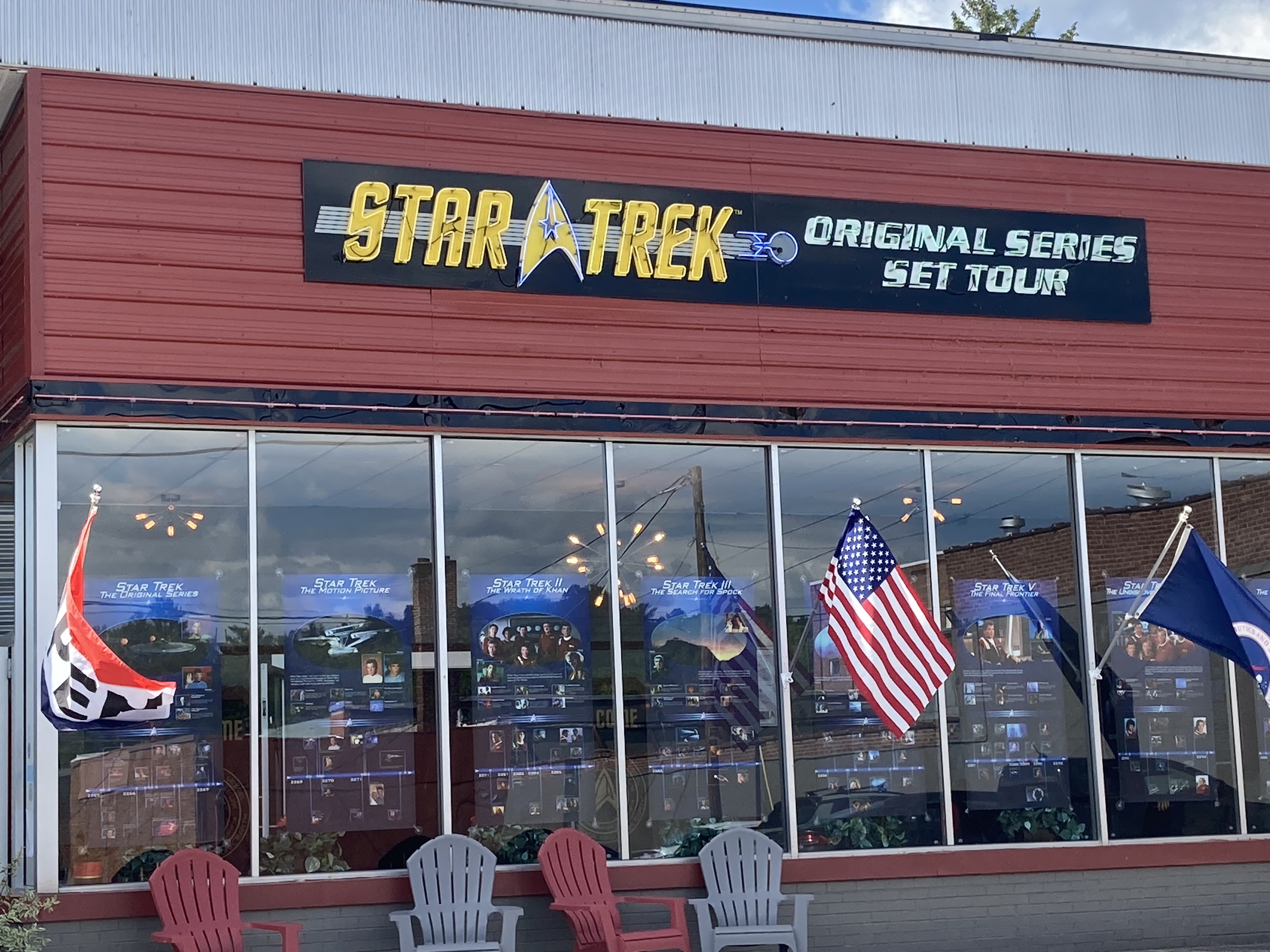 The brightly lit exterior of the Star Trek Original Series Set Tour. 