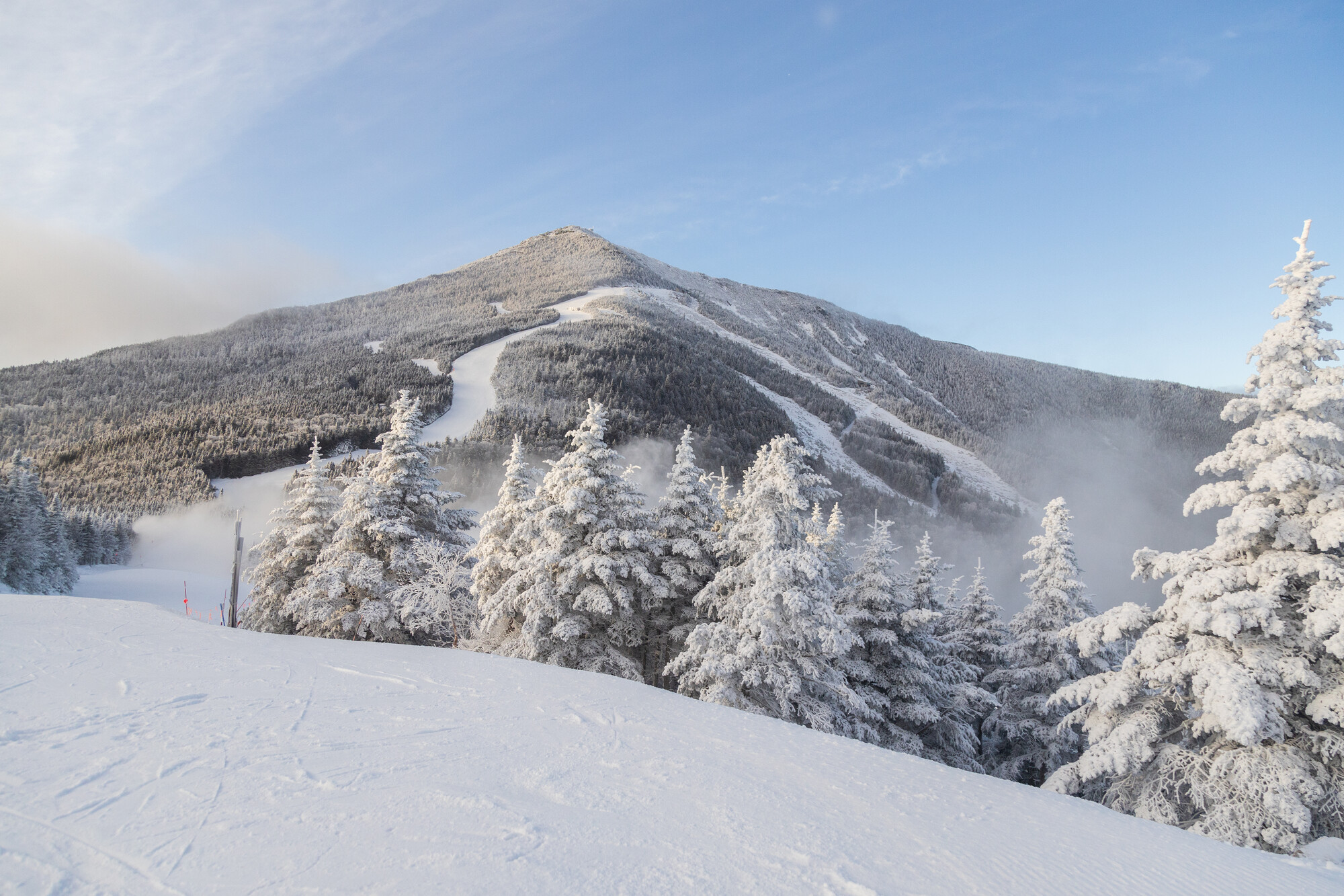 A view of the wintery slopes at Whiteface Mountain.