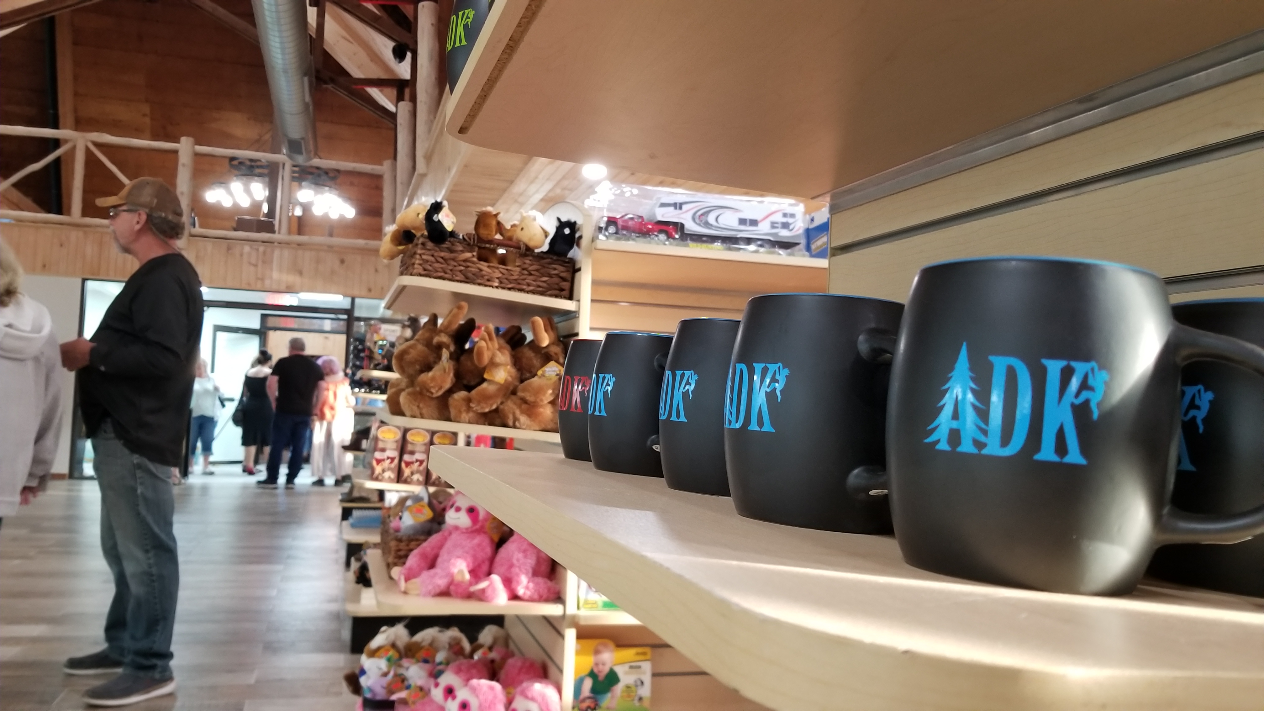 Some items available in the general store, including ADK coffee mugs.