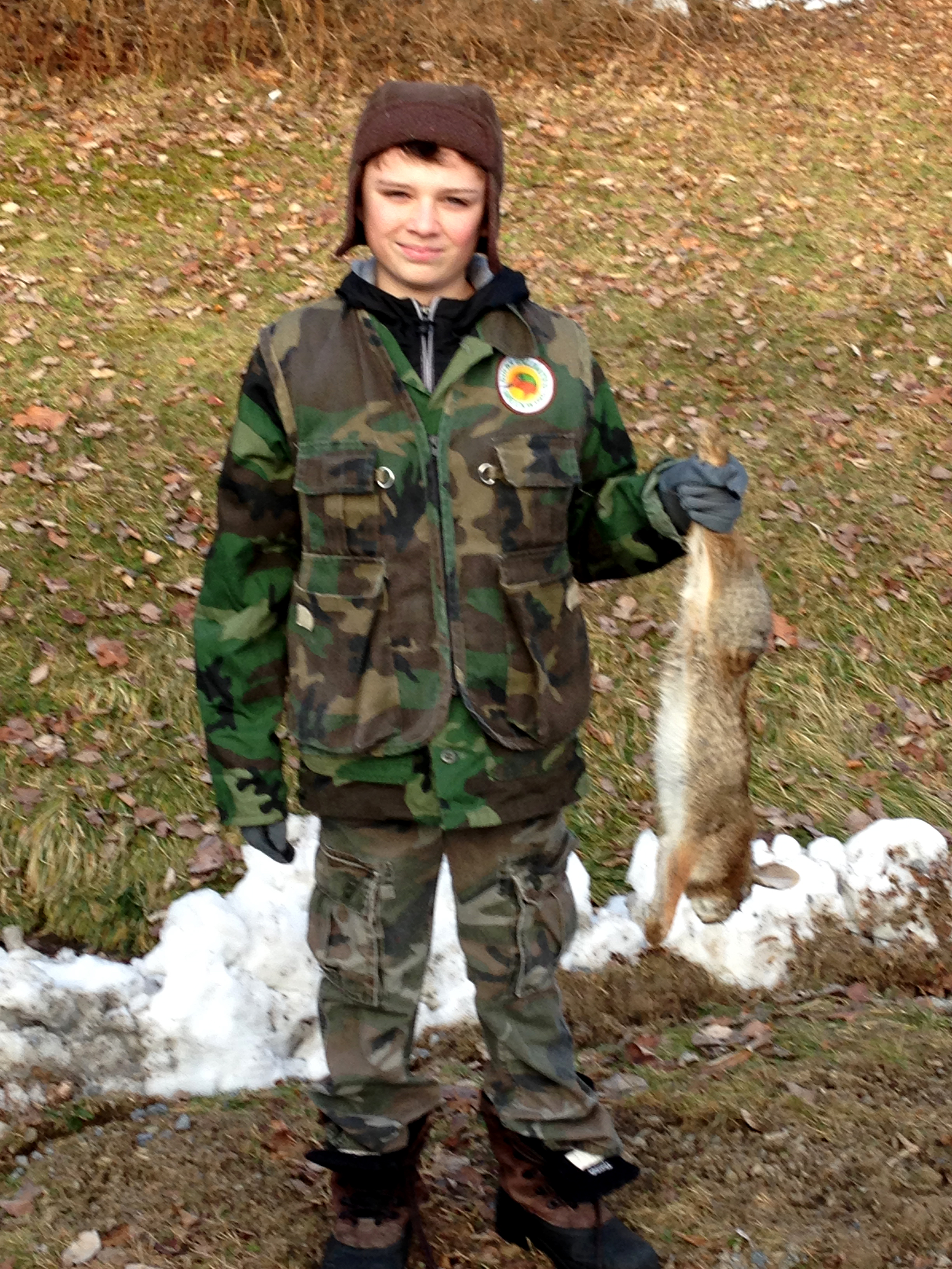 Holden with his first rabbit.