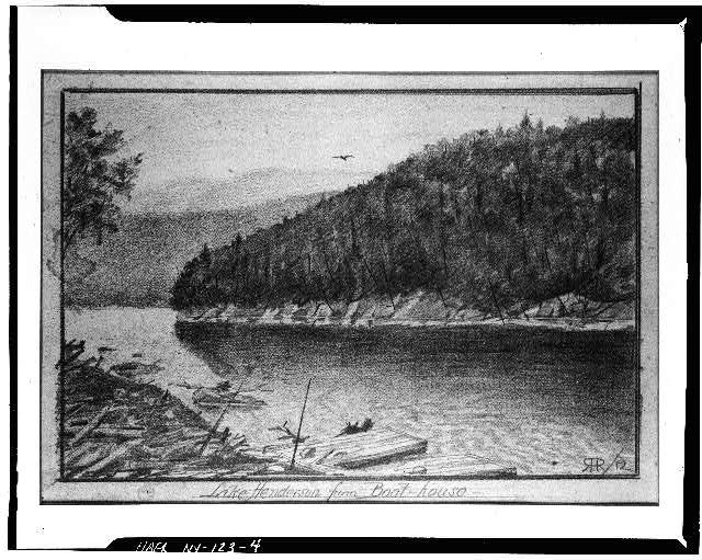 R.H. Robertson, pencil and charcoal sketch, Lake Henderson, from Tahawus Club boat dock, ca. 1914. Library of Congress collection.