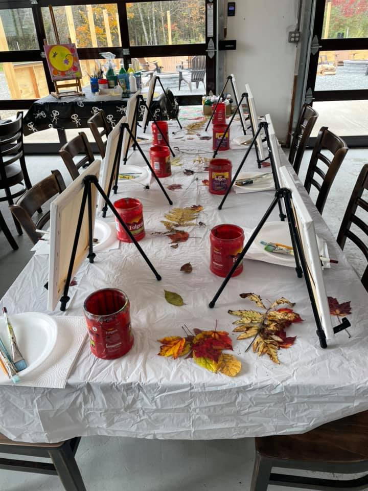 Art displays set up to get ready for a paint and sip.