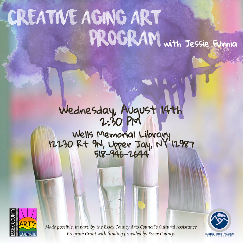 promotional flier for the Creative Aging Art Program with Jessie Furnia in Upper Jay, NY