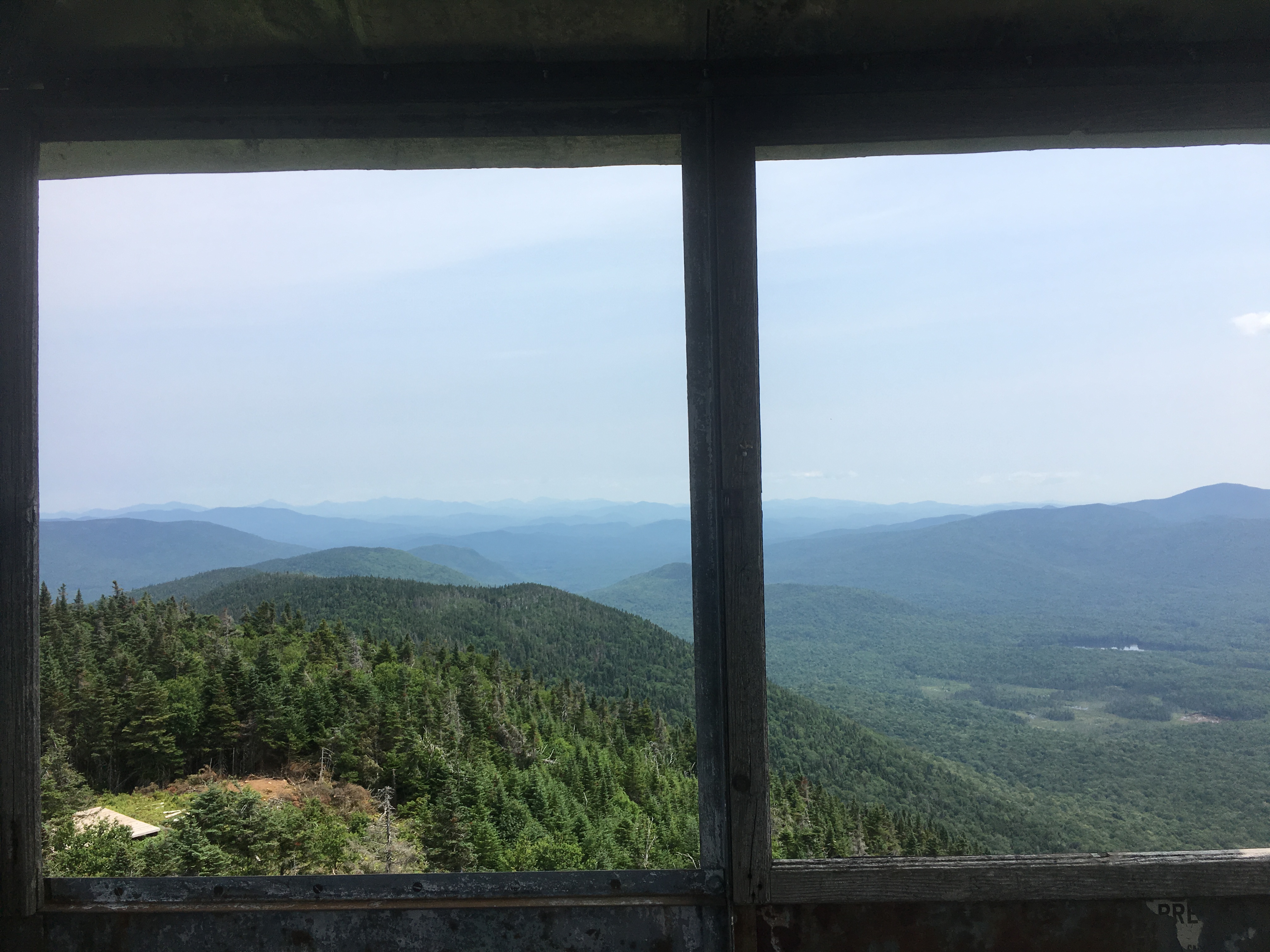 Looking out of Wakely fire tower's east window.