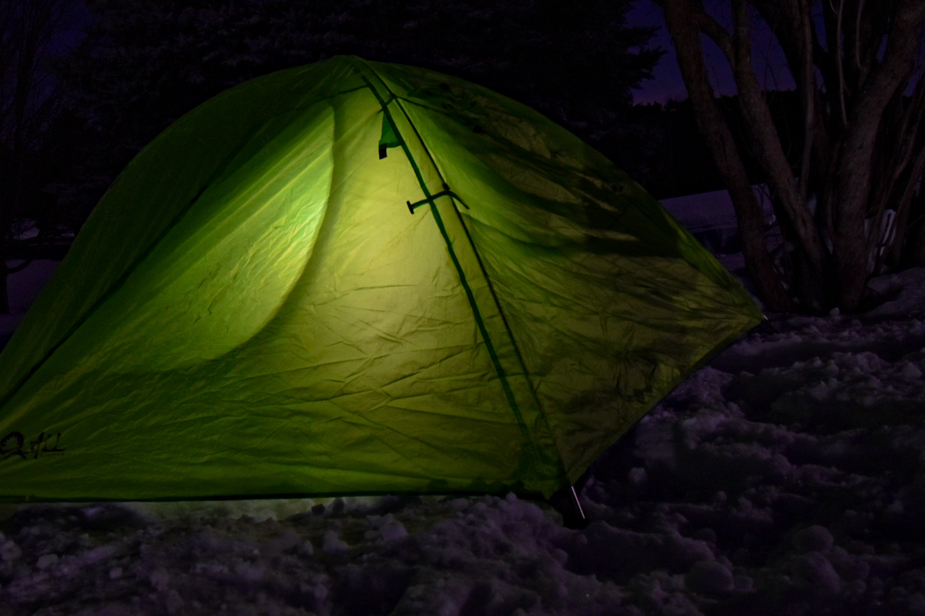 Practicing tent set up in the backyard.