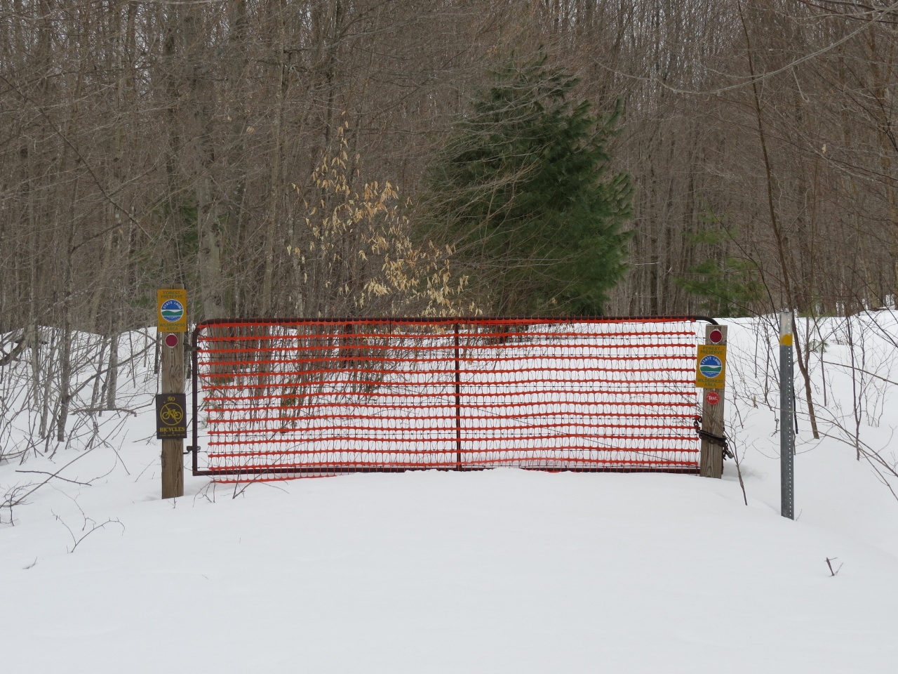 Gate at the start of Forest Preserve land along Round Pond Road