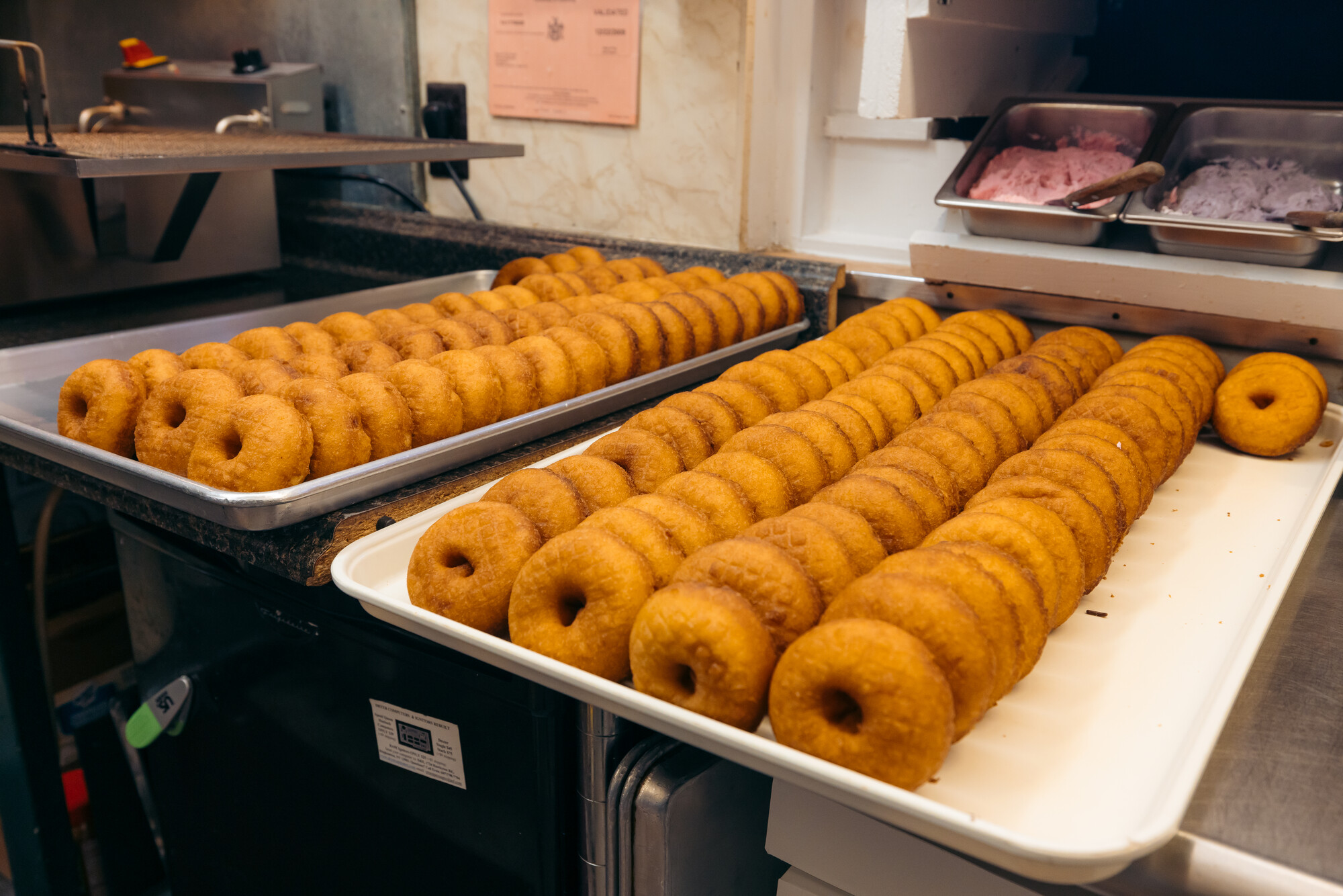 A batch of freshly-baked donuts