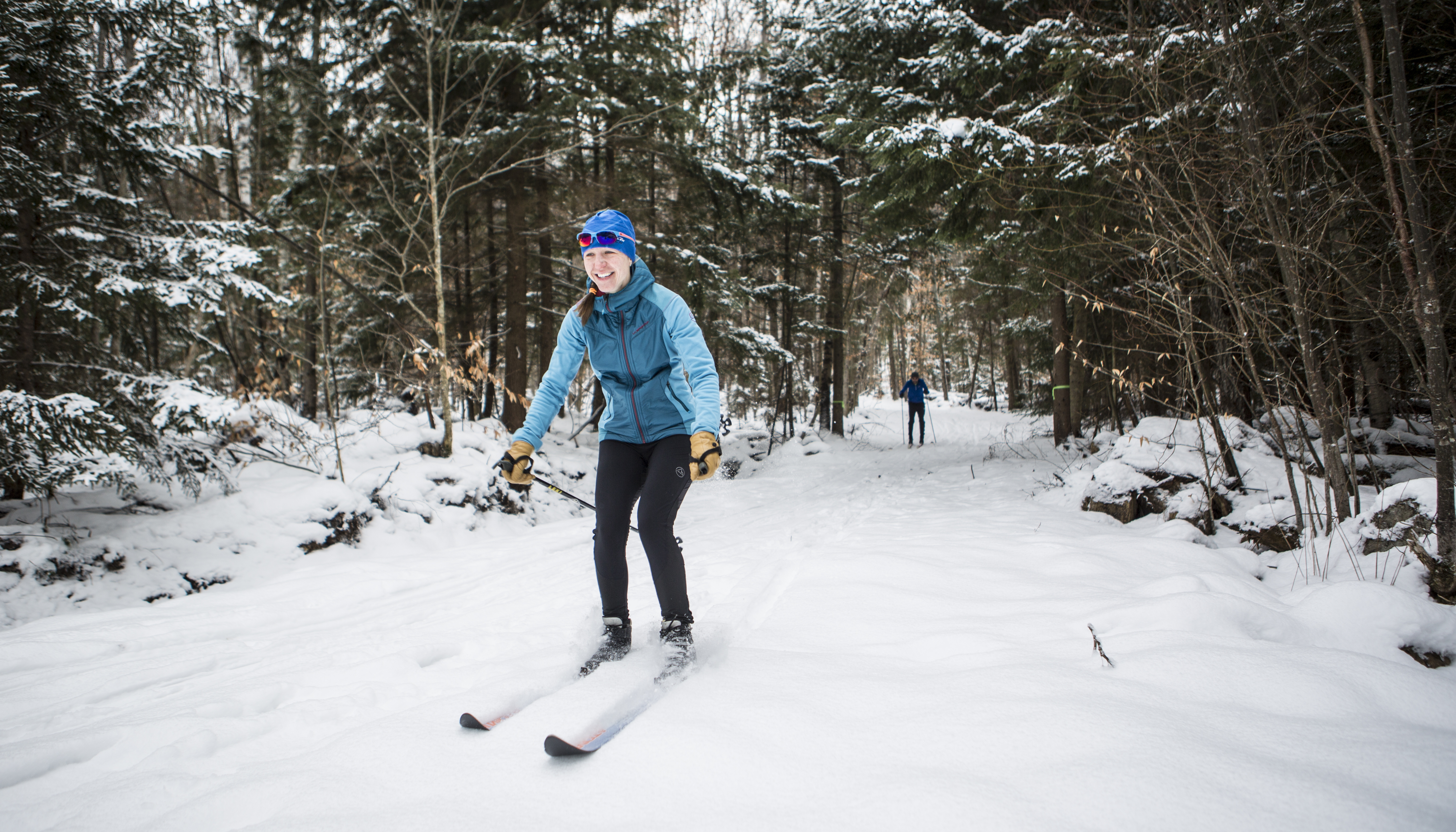 Cross-country skier on trail