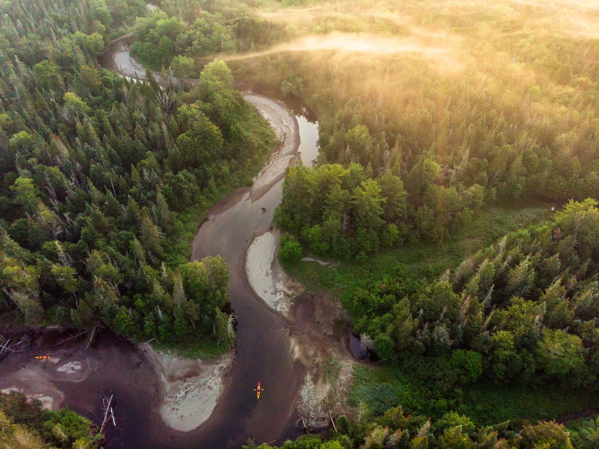 aerial view of man paddling